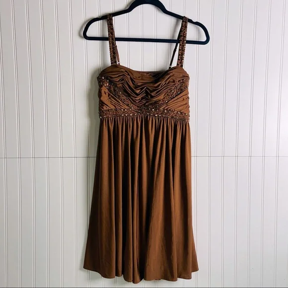Cache Y2K Cache Brown Beaded Cocktail Dress | Sz: 6 | Color: Brown